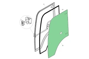 Стекло двери левое TEREX (TLB 840/890/990/995) T100038